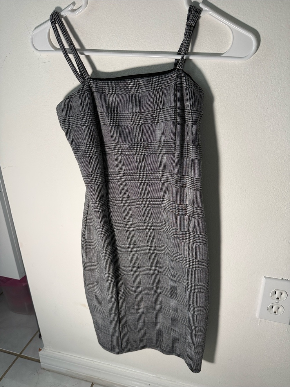 Shinestar Gray Plaid Mini Bodycon Dress